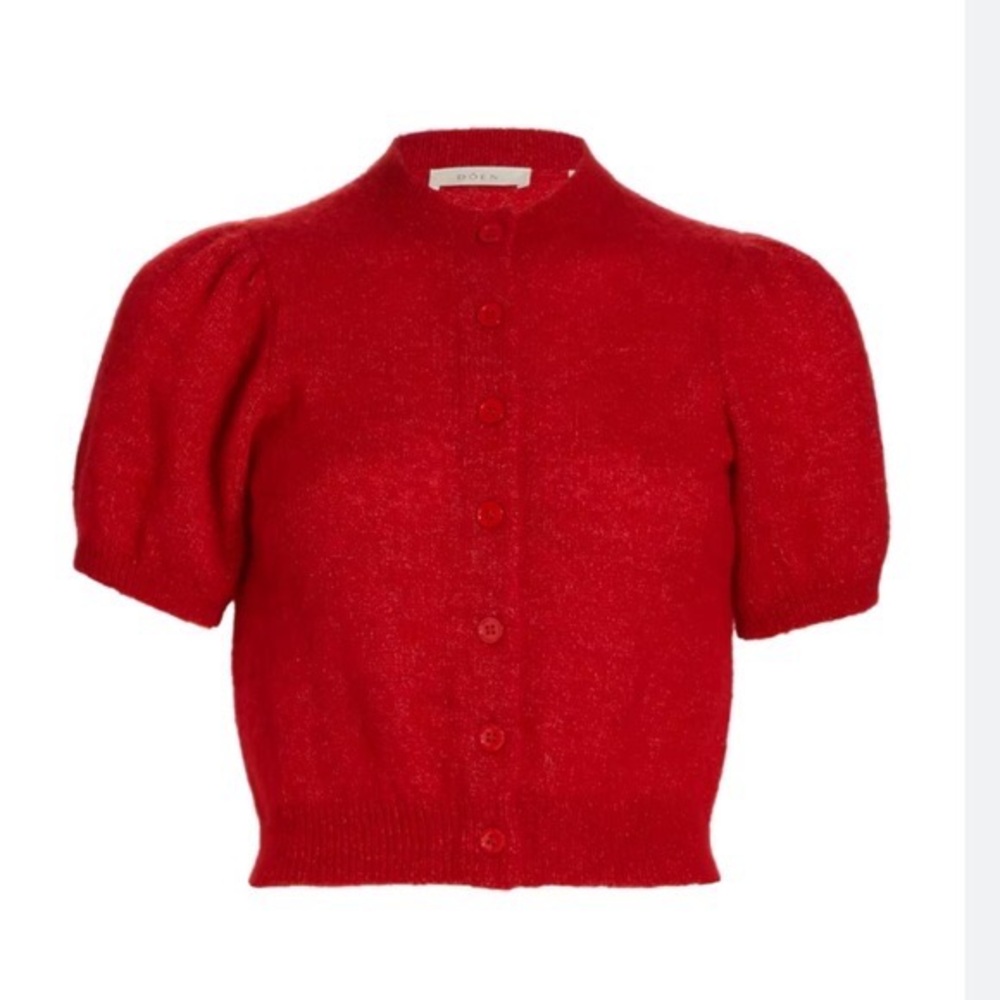 Dôen Anisa Puff Sleeve Cardigan Red